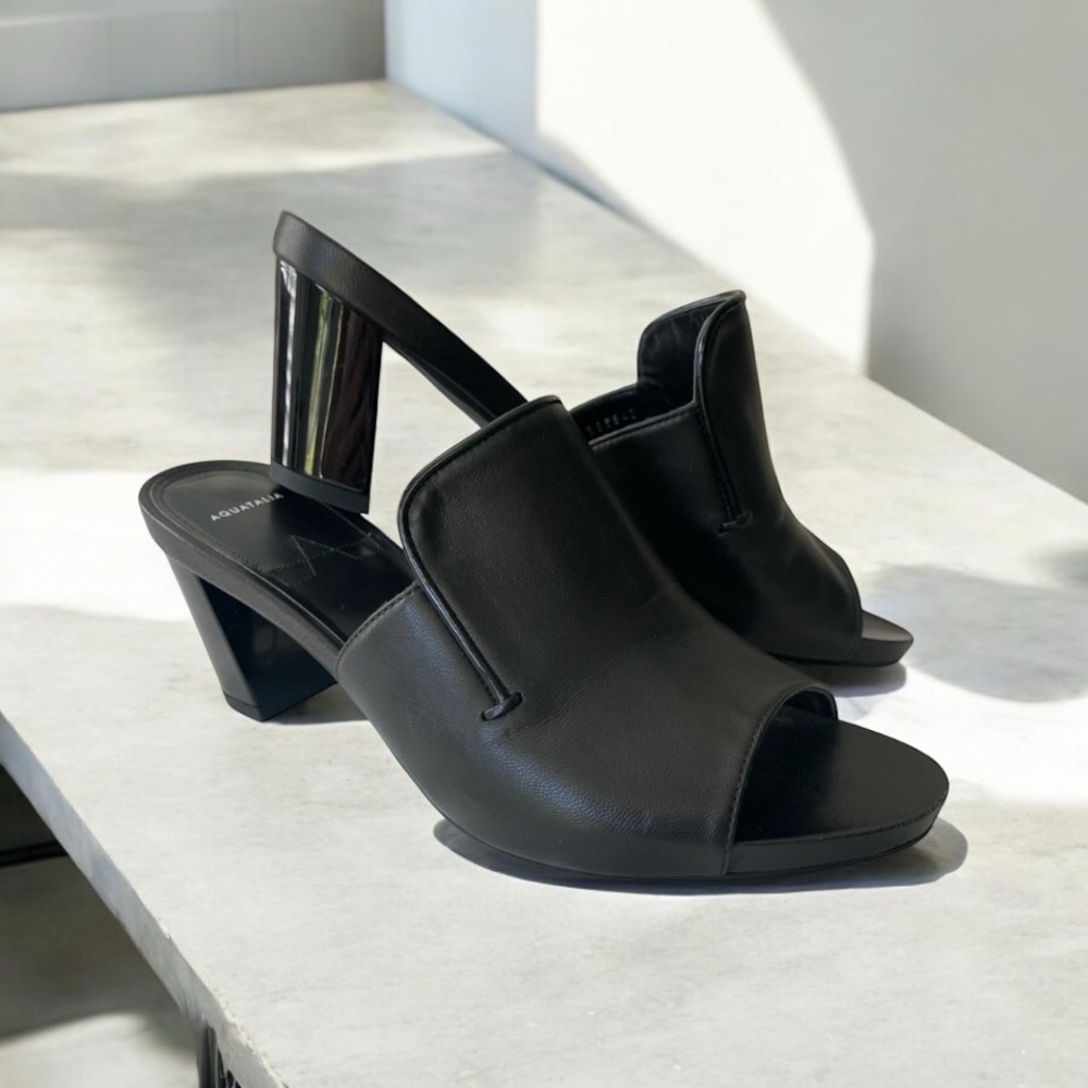 AQUATALIA Black Leather Mules Size 8 ITALY